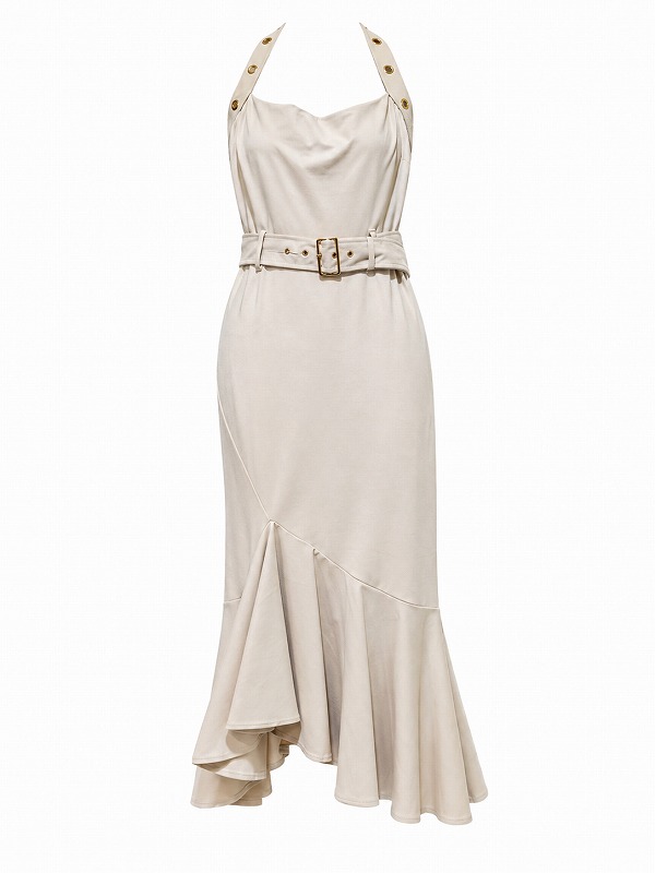 【新品DRESS 1901】ゴールドスタッヅミモレ丈マーメイドミディアムドレス アイボリー【KAREN MILLEN】